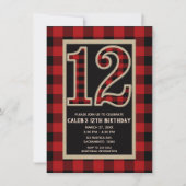 Invitation Rouge Rustique Plaid Buffalo Noir 12e 12 Anniversa (Devant)