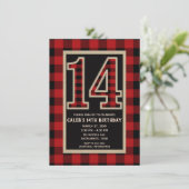Invitation Rouge Rustique Plaid Buffalo Noir 14e 14 Anniversa (Debout devant)