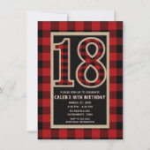 Invitation Rouge Rustique Plaid Buffalo Noir 18e 18 Anniversa (Devant)