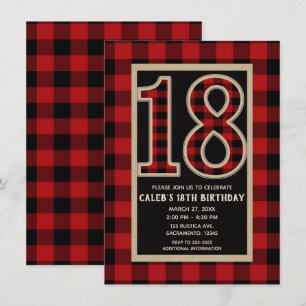 Invitation Rouge Rustique Plaid Buffalo Noir 18e 18 Anniversa