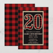Invitation Rouge Rustique Plaid Buffalo Noir 20e 20 Anniversa (Devant / Derrière)