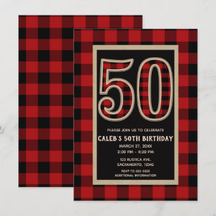 Invitation Rouge Rustique Plaid Buffalo Noir 50e 50 Anniversa