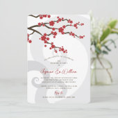 Invitation Rouge Sakura Cerry Blossoms Frotles Fiançailles ch (Debout devant)