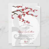 Invitation Rouge Sakura Cerry Blossoms Frotles Fiançailles ch (Devant)