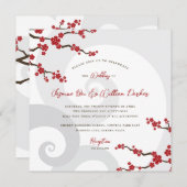 Invitation Rouge Sakura Fleurs cerisiers fleurs Mariage (Devant / Derrière)