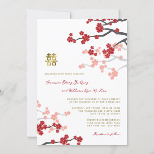 Invitation Rouge Sakura Or Double Bonheur Mariage Chinois
