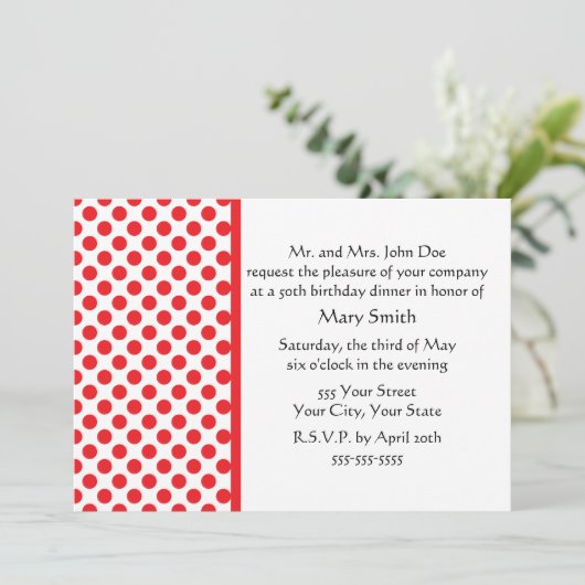 Invitation Rouge sur point Polka blanc (Debout devant)