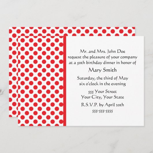 Invitation Rouge sur point Polka blanc (Devant / Derrière)