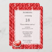 Invitation Rouge Sweat Heart Macaron Cookie Anniversaire (Devant / Derrière)