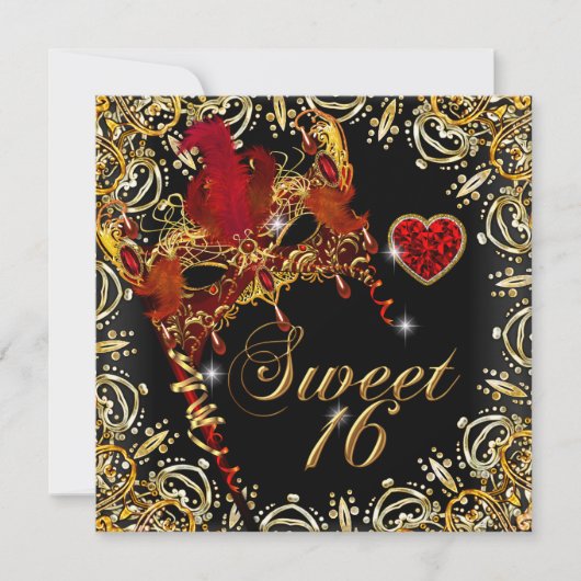 Invitation Rouge Sweet Seize Mascarade Or (Devant)