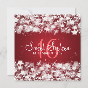 Invitation Rouge Sweet sixteen des étoiles éblouissantes