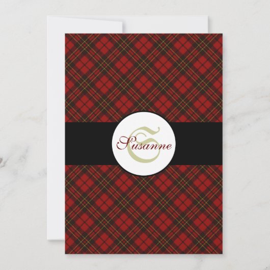 Invitation Rouge tartan Noël plaid hiver motif Monogramme (Devant)