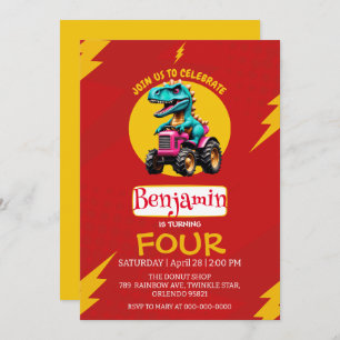 Invitation ROUGE thunder Cute dinosaur Camion agricole Annive