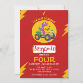 Invitation ROUGE thunder Cute dinosaur camion école Anniversa (Devant)