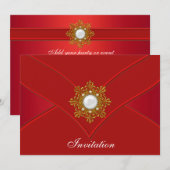 Invitation Rouge Toutes Occasions Fête Rouge (Devant / Derrière)