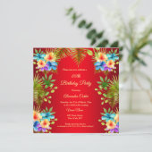 Invitation Rouge tropical Couleur mixte Jaune fleurie Anniver (Debout devant)