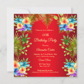 Invitation Rouge tropical Couleur mixte Jaune fleurie Anniver (Devant)