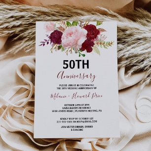 Invitation Rouge Tropical et Romantique 50ÈME Anniversaire de