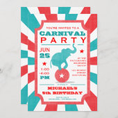 Invitation Rouge | Turquoise Carnival Party Big Top Anniversa (Devant / Derrière)