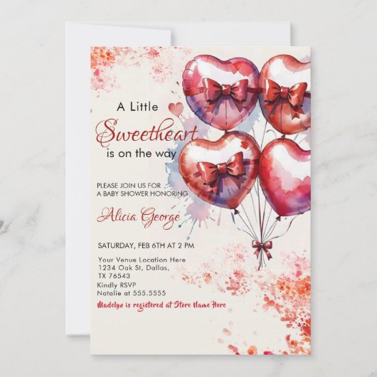 Invitation Rouge Un peu amoureux Balloons et baby shower arc (Devant)