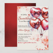 Invitation Rouge Un peu amoureux Balloons et baby shower arc (Devant / Derrière)