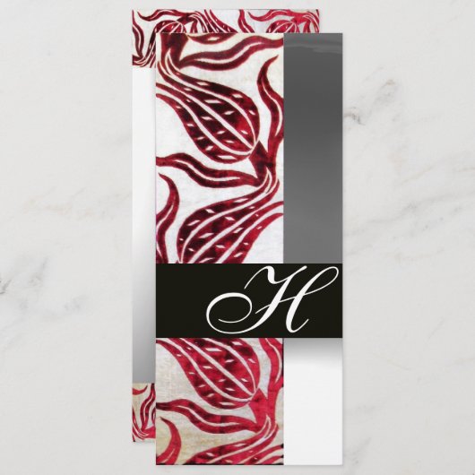 Invitation ROUGE VELVET DAMASK TULIPS MONOGRAMME Bourgogne Bl (Devant / Derrière)