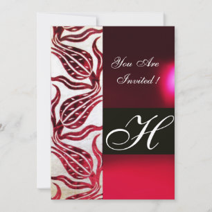 Invitation ROUGE VELVET DAMASK TULIPS MONOGRAMME Bourgogne Bl