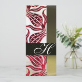 Invitation ROUGE VELVET DAMASK TULIPS MONOGRAMME Bourgogne Bl (Debout devant)