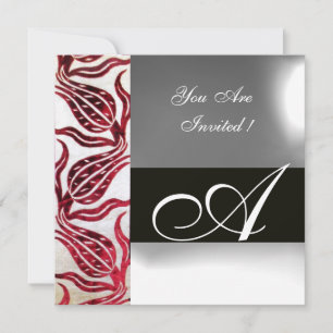 Invitation ROUGE VELVET DAMASK TULIPS MONOGRAMME Bourgogne Bl