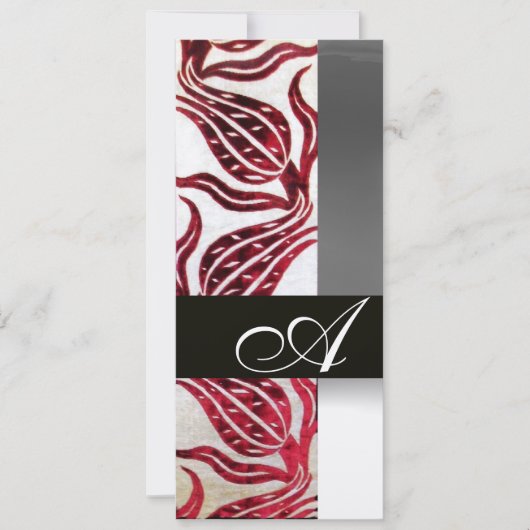 Invitation ROUGE VELVET DAMASK TULIPS MONOGRAMME Or Bourgogne (Devant)
