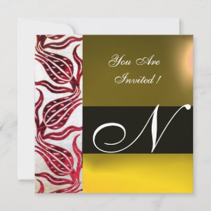 Invitation ROUGE VELVET DAMASK TULIPS MONOGRAS Bourgogne Jaun