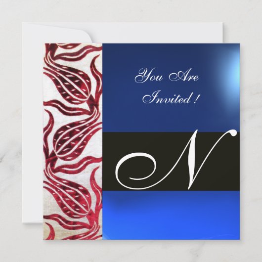 INVITATION ROUGE VELVET DOMMASQUE TULIPS MONOGRAMME BIRMANIE  (Devant)