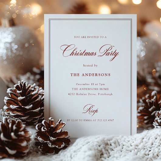 Invitation Rouge Vert Blanc Élégance Classique | Fête de Noël