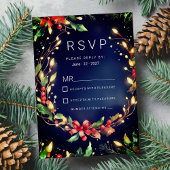 Invitation Rouge vert bleu fleur de Noël wreathe RSVP