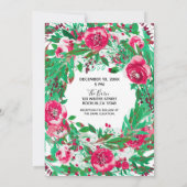 Invitation Rouge Vert Fleurs Florales Noël Mariage (Dos)