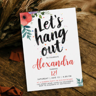 Invitation Rouge Vert Floral Tarte Tendance Typo pour Fête de