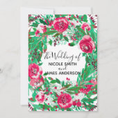 Invitation Rouge Vert Noël Fleurs Floral Mariage (Devant)