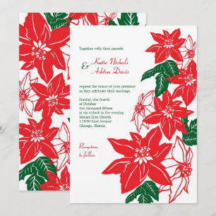 Invitation Rouge & Vert Noël Poinsettias Mariage de vacances