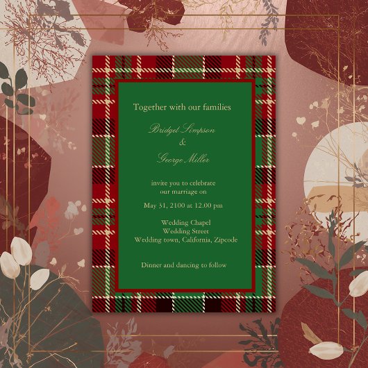 Invitation rouge vert noir écossais celtique tartan mariage