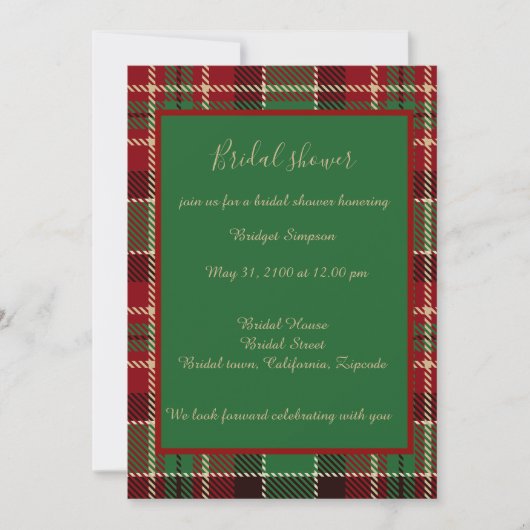 Invitation rouge vert noir écossais celtique tartan mariage (Devant)
