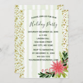 Invitation Rouge Vert or étincelle Poinsettia Noël (Devant / Derrière)