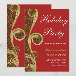 Invitation Rouge Vert Or Tourbillon Noël Fête de fin d'année