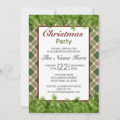 Invitation Rouge vert Pin Plaid Branche Joyeux Noël fête (Devant)