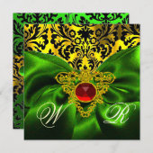 INVITATION ROUGE VERT RIBBON OR CELTIC COEUR DOMMASQUE MONOGR (Devant / Derrière)