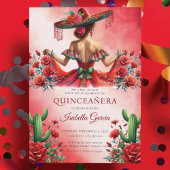 Invitation Rouge Vert style mexicain Quinceañera