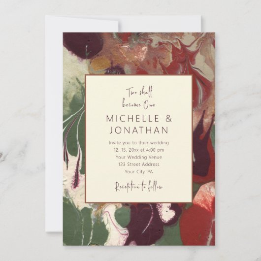 Invitation Rouge vert violet Abstrait Art Mariage chrétien (Devant)