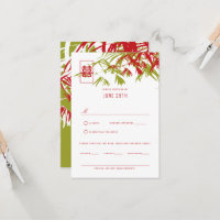 Rouge & Vert Zen Bambou Feuille Mariage chinois RS
