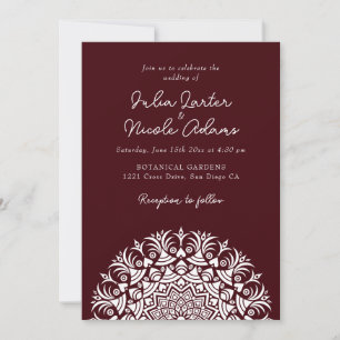 Invitation Rouge vin foncé marron abstrait mandala mariage