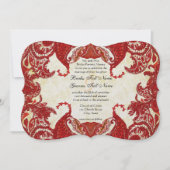 Invitation Rouge Vintage Paisley Mariage damassé (Devant)