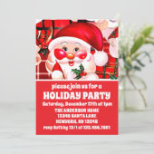 Invitation Rouge Vintage Père Noël Tartan Plaid Noël (Debout devant)